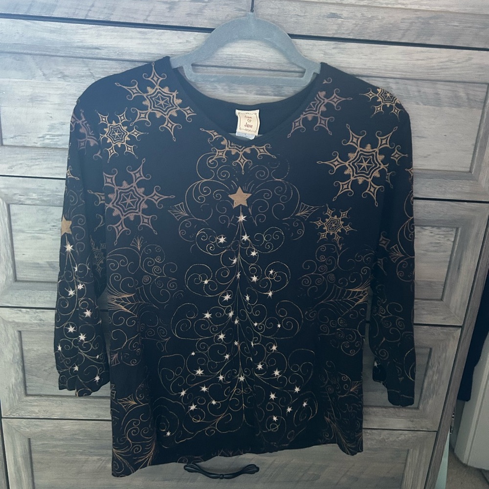 Vintage Black and Gold Christmas Top